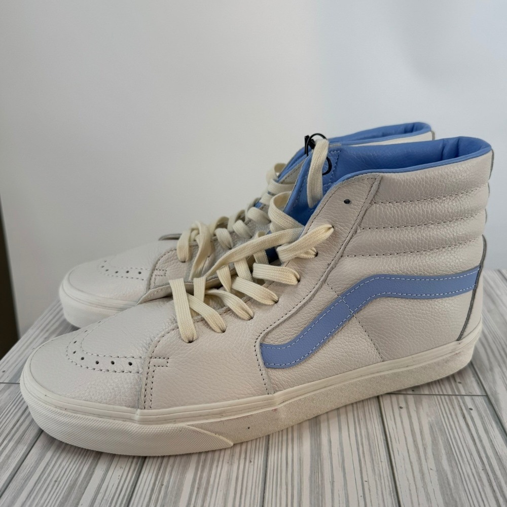 Vans Sk8 Hi Vintage Leather Blanc De VN000BW7BDU High Top Sneakers Men 11.5 Blue